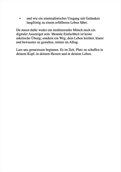 MENTALER MINIMALISMUS - Weniger Gedankenballast, mehr Klarheit, Fokus und Freiheit
