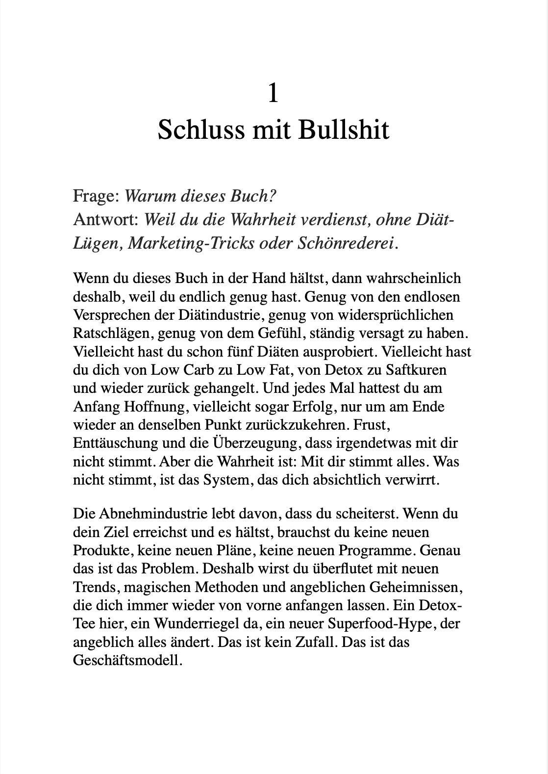 DER NO-BULLSHIT ABNEHMPLAN - Wie du abnimmst ohne Diät-Lügen, Marketing-Tricks oder Schönrederei.