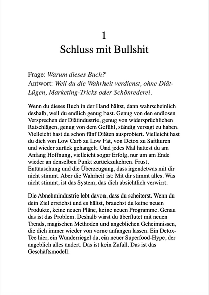 DER NO-BULLSHIT ABNEHMPLAN - Wie du abnimmst ohne Diät-Lügen, Marketing-Tricks oder Schönrederei.